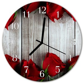 Nástenné sklenené hodiny Ruže na doske fi 30 cm