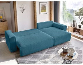 Tyrkysovomodrá menčestrová rozkladacia rohová pohovka Nihad – Bobochic Paris