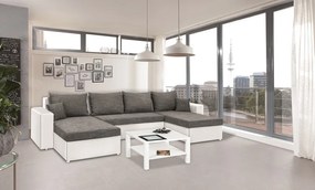 Sedacia súprava Rumba, tvar U, biela ekokoža/melírová tkanina