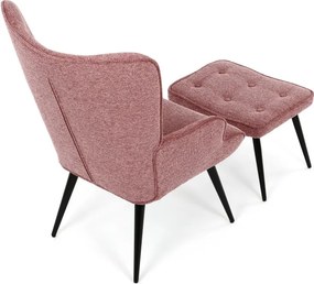 Relaxačné kreslo ušiak s taburetom ROYAL II — kov, látka, ružová