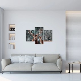 Obraz - Jeleň a laň v zasneženom lese (90x60 cm)