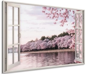 Gario Obraz na plátne Okno dokorán Ružová príroda Veľkosť: 120 x 80 cm
