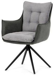 Židle jídelní, šedá látka, 360° vratný mechanismus, černý kov