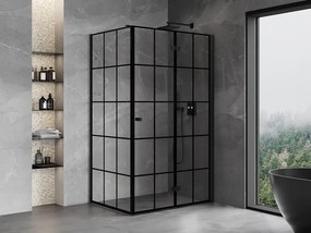 Mexen Mist-F T, 1-krídlový skladací sprchový kút pravý 100 x 80 cm, číre sklo-čierna mriežka, 8A6T-100-080-70-77-P