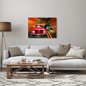 Sklenený obraz - Retro závodné autá (70x50 cm)