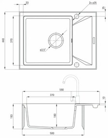 DEANTE EVORA ZQJ_511A Jednodrez s odkvapom 590x440x193, granit béžová - Deante