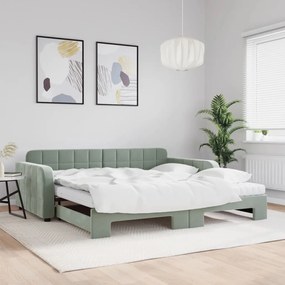 Rozkladacia denná posteľ s matracmi bledosivá 100x200 cm zamat 3196960