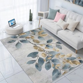 Prateľný koberec vo svetlomodrej a zlatej farbe 160x230 cm Golden Leaves – Mila Home