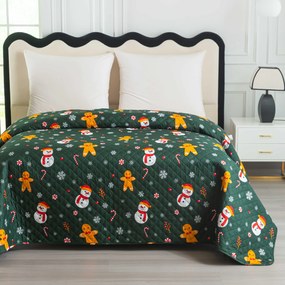 Prehoz na posteľ SNOWMAN AND GINGERBREAD, zelený Rozmer: 170 x 210 cm
