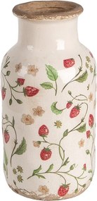 Béžová keramická váza s jahôdkami Wild Strawberries M - Ø 14*26 cm