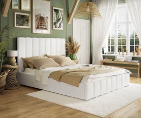 ANGIE 180X200 ČALÚNENÁ MANŽELSKÁ POSTEĽ BIELA EKO-KOŽA S ÚLOŽNÝM PRIESTOROM