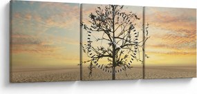 Obraz - Strom na púšti (s hodinami) (90x30 cm)