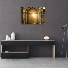 Sklenený obraz - Brána v lese (70x50 cm)