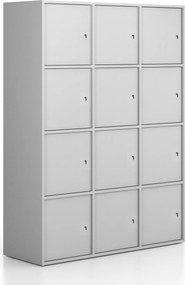 Kancelárska skriňa FRAME, 12x dvere, 1299 x 450 x 1735 mm, cylindrický zámok, sivá
