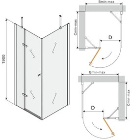 Mexen ROMA sprchovací kút 110x120cm, 6mm sklo, čierny profil-číre sklo, 854-110-120-70-00