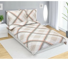 Bellatex Saténová posteľná bielizeň Kostka béžová, 140 x 220 cm, 70 x 90 cm, 140 x 220 cm, 70 x 90 cm