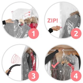 Súprava 4 závesných vakuových úložných obalov na oblečenie Compactor Hanging Vacuum Bags, 105 x 70 cm