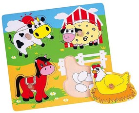 Detské drevené puzzle s úchytmi Viga prekvapenie Farma