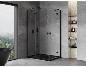 Mexen Mist-H Duo, 2-krídlový výklopný sprchový kút 85 x 75 cm, číre sklo, čierny profil, 8A5-085L-075P-70-00