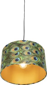 Závesné svietidlo s tienidlom z zamatu Peacock so zlatom 35 cm - Combi