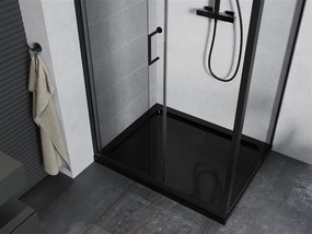 Mexen Apia sprchovací kút s posuvnými dverami 130 (dvere) x 100 (stena) cm, 5mm číre sklo, čierny profil + čierna sprchová vanička s čiernym sifónom, 840-130-100-70-00-4070B