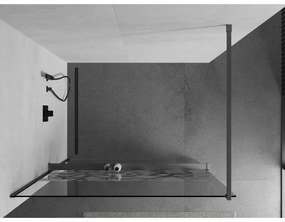 Mexen Kioto+, sprchová zástena Walk-In s poličkou a vešiakom 120 x 200 cm, 8mm číre sklo biely vzor, grafitový profil, 800-120-121-95-85