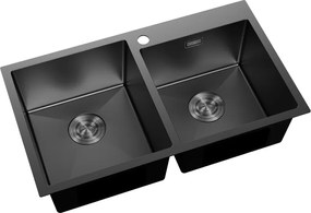 Mexen Xorin, 2-komorový nerezový drez 780 x 450 mm, čierna, 6441782000-70