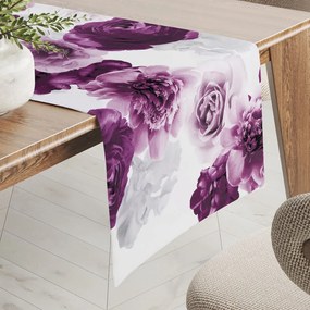 Biante Dekoračný behúň na stôl PM-029 Veľké fialové kvety 45x180 cm