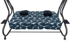 Záhradná hojdačka so strieškou, skladacia 2x1 so vzorom listov, námornícka modrá