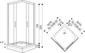 Novoterm Štvorcový sprchovací kút NV-Soho 90x90 čierna/ornamentné sklo - bez vaničky