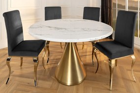 Jedálenský stôl ELEGANCIA 130 cm okrúhly rám so zlatým bielym mramorovým vzhľadom