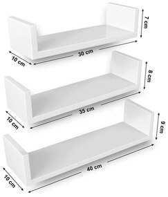 Sada 3 nástěnných polic Amora bílá