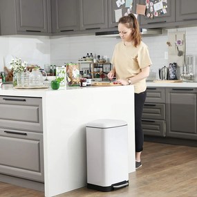 Odpadkový kôš pedálový s vekom, 30 L, oceľový, mäkké zatváranie, biely