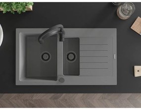 Mexen Matias, granitový drez 900x505x200 mm, 1,5-komorový a drezová batéria Aster, šedá, 6502-71-73450-70-B