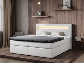 Kontinentálna posteľ s osvetlením Uranos, Dostupné poťahy: Ekokoža Soft 017 (biela), Rozmer postele: 160x200