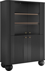 Vitrína Vesper 103 cm štvordverová - čierna / zlaté úchytky / guľaté nohy