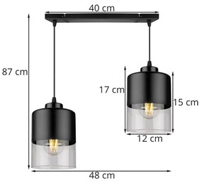 Závesné svietidlo ROMA, 2x čierne/transparentné sklenené tienidlo