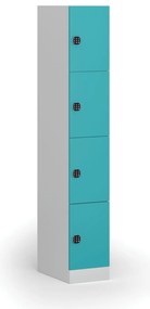 Šatníková skrinka S1 s úložnými boxmi, 4 boxy, 1850 x 300 x 500 mm, kódový zámok, zelené dvere
