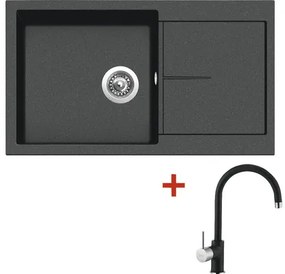 Granitový drez Sinks Infinity 860 s batériou Vitalia GR 500x860 mm čierny