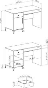 Detský písací stôl Anders 125 cm so zásuvkou - biely