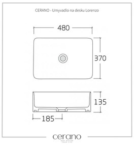 Cerano Lorenzo, keramické umývadlo na dosku 480x370x135 mm, biela lesklá, CER-CER-417173