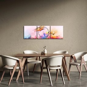 Obraz - Motýľ nad kvetinou, abstrakcia (s hodinami) (90x30 cm)