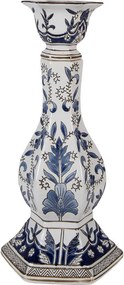 Candle Holder ? 18x36 Cm White Blue Porcelain - ? 18*36 cm