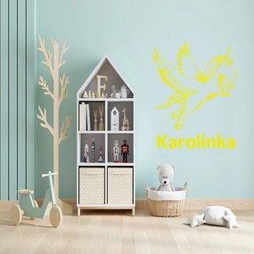 Veselá Stena Samolepka Jednorožec s menom Farba: žlutá, Veľkosť: 60 x 47 cm