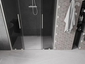 Mexen Velar Duo, posuvné sprchové dvere do otvoru 140 cm, 8mm šedé sklo, brúsená oceľ, 871-140-000-42-97