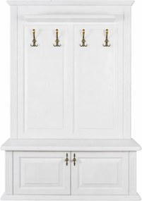 Biela predsieňová zostava so sedením a vešiakový panel, 135x47x210 cm