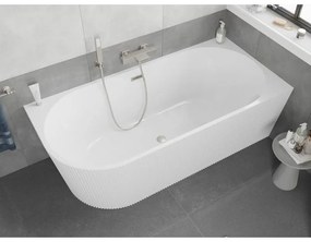 Mexen Silo, rohová voľne stojaca ryhovaná vaňa, pravá, 170 x 80 cm, biela lesklá, oceľový prepad, 52891708000P-97