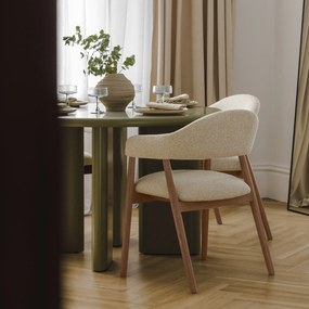 Čalúnená jedálenská stolička Sorento z masívu bouclé béžová/orech