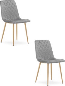 Set 2 kresiel TURIN - svetlosivý zamat / nohy vo farbe dreva