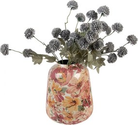 Ružová kovová dekoračná váza s kvetmi Margo - Ø 21*25 cm